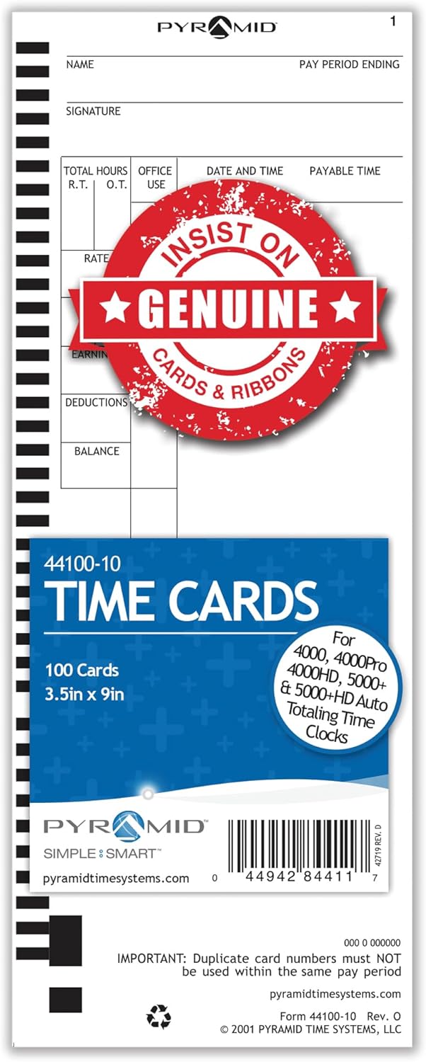 44100 Pyramid Time Cards for Pyramid 4000Pro and 5000 Models, Box of 500 - Allied Time USA