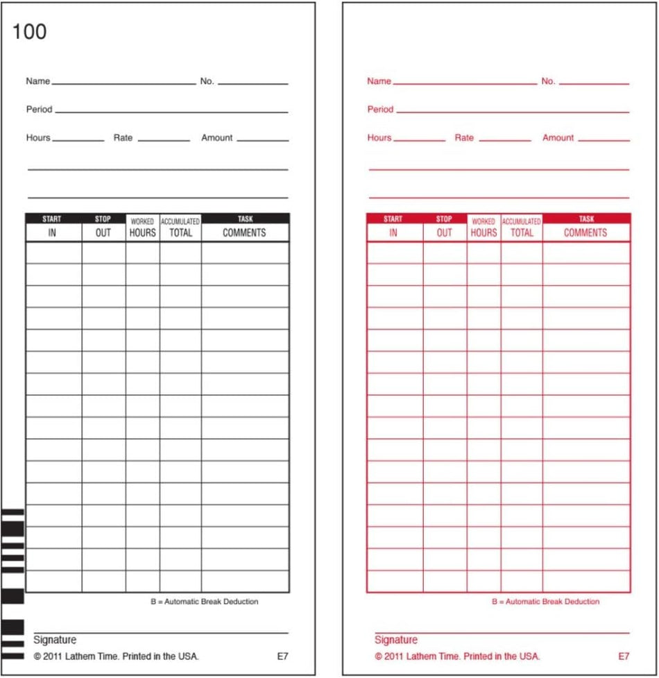 Lathem E7 Time Cards for 7000E/7500E, Box of 500