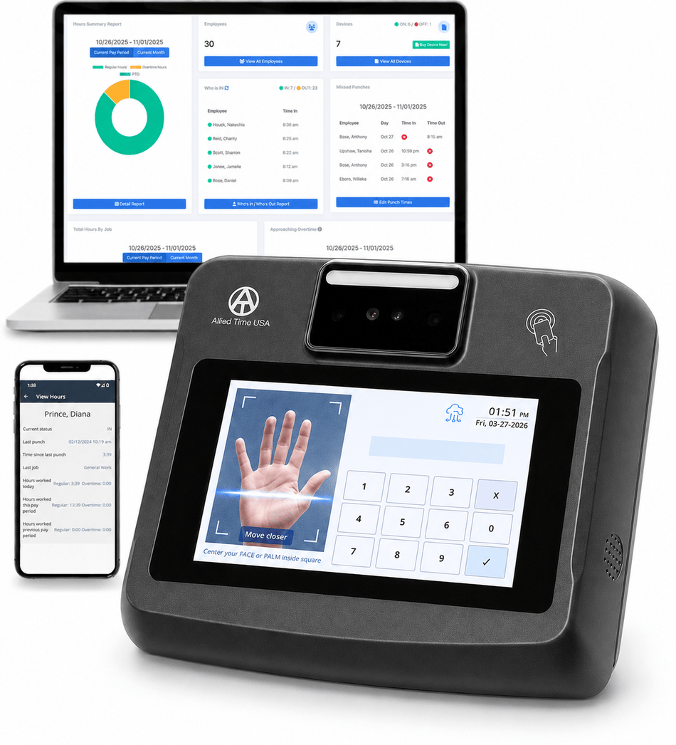 CB8500 Biometric Time Clock System with Online Reporting - Allied Time USA