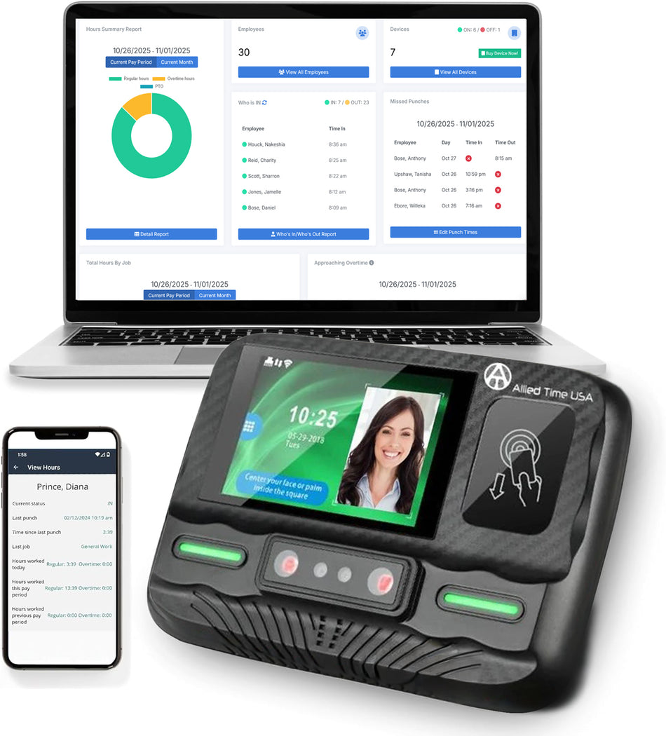 CB4100 Biometric Time Clock System with Online Reporting