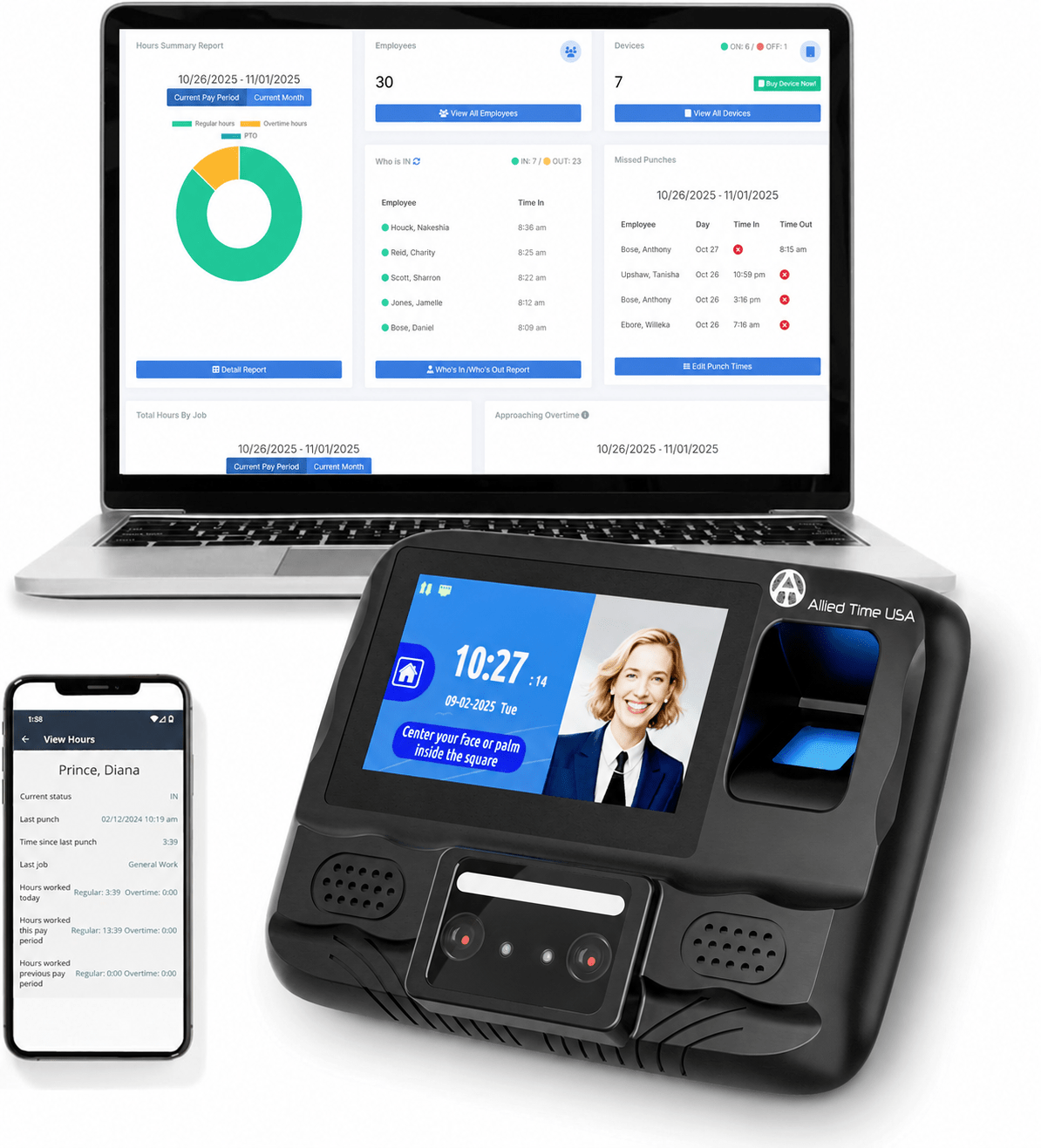 CB4000 Biometric Time Clock System with Online Reporting - Allied Time USA