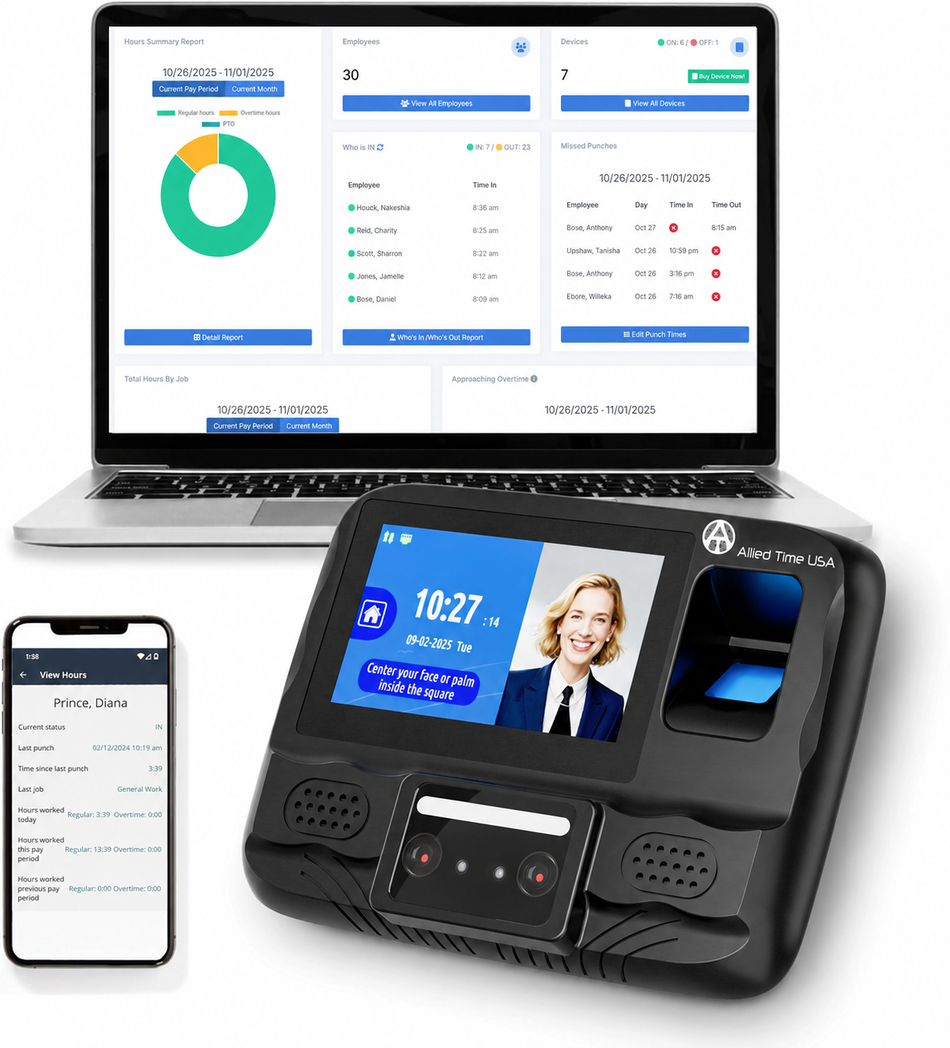CB4000 Biometric Time Clock System with Online Reporting