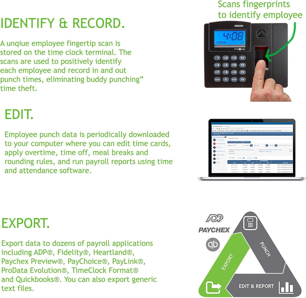 Pyramid Time Systems - Pyramid TimeTrax Elite Biometric System - Allied Time USA